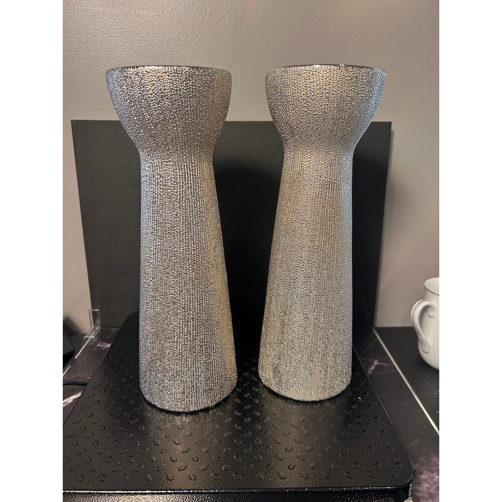 Pair of 11.5 inches Gold Textured Candle Holders